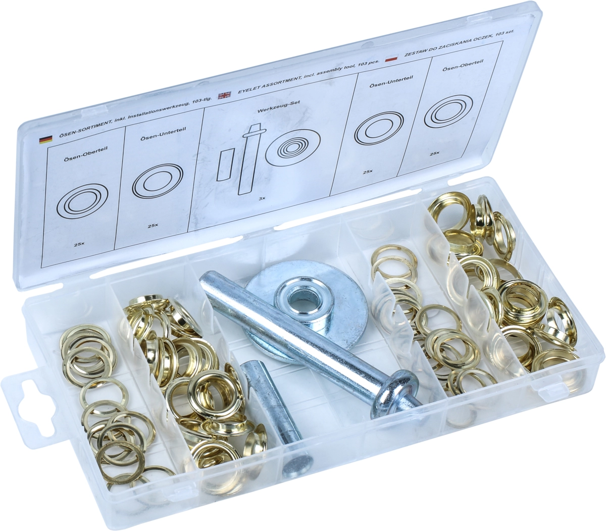 Assortimento occhielli con utensile per montaggio, 103 pezzi