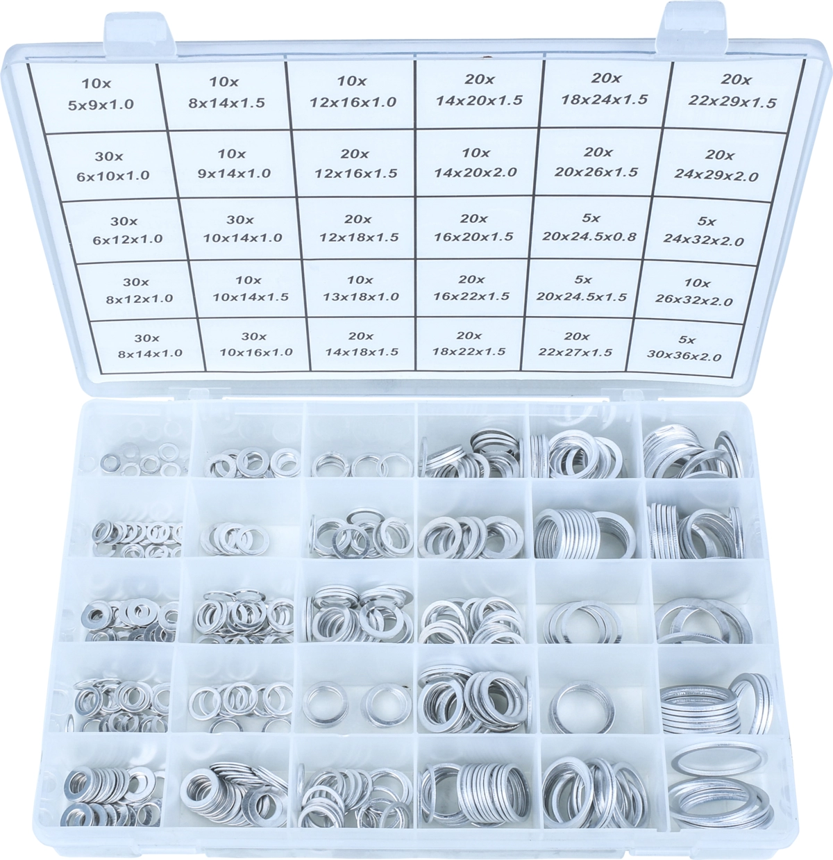 Aluminium Seal Ring Assortment, 520 pcs., 30 sizes