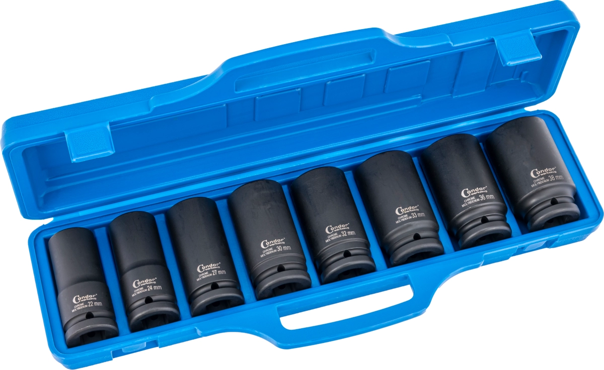 Kraftsteckschlüssel-Satz, 8-tlg., 3/4", CrMo, tief, 6-kant 22-38 mm