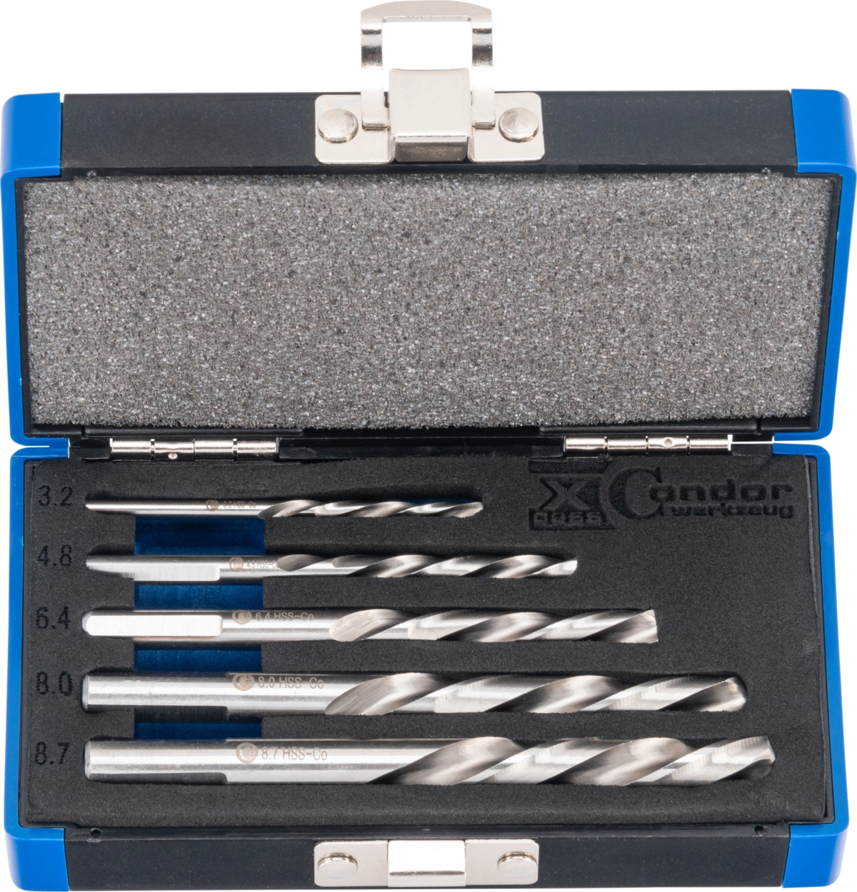 Spiralborr Set, vänsterborr, HSS-E Cobalt 5%, 5 delar., 3.2-8.7 mm