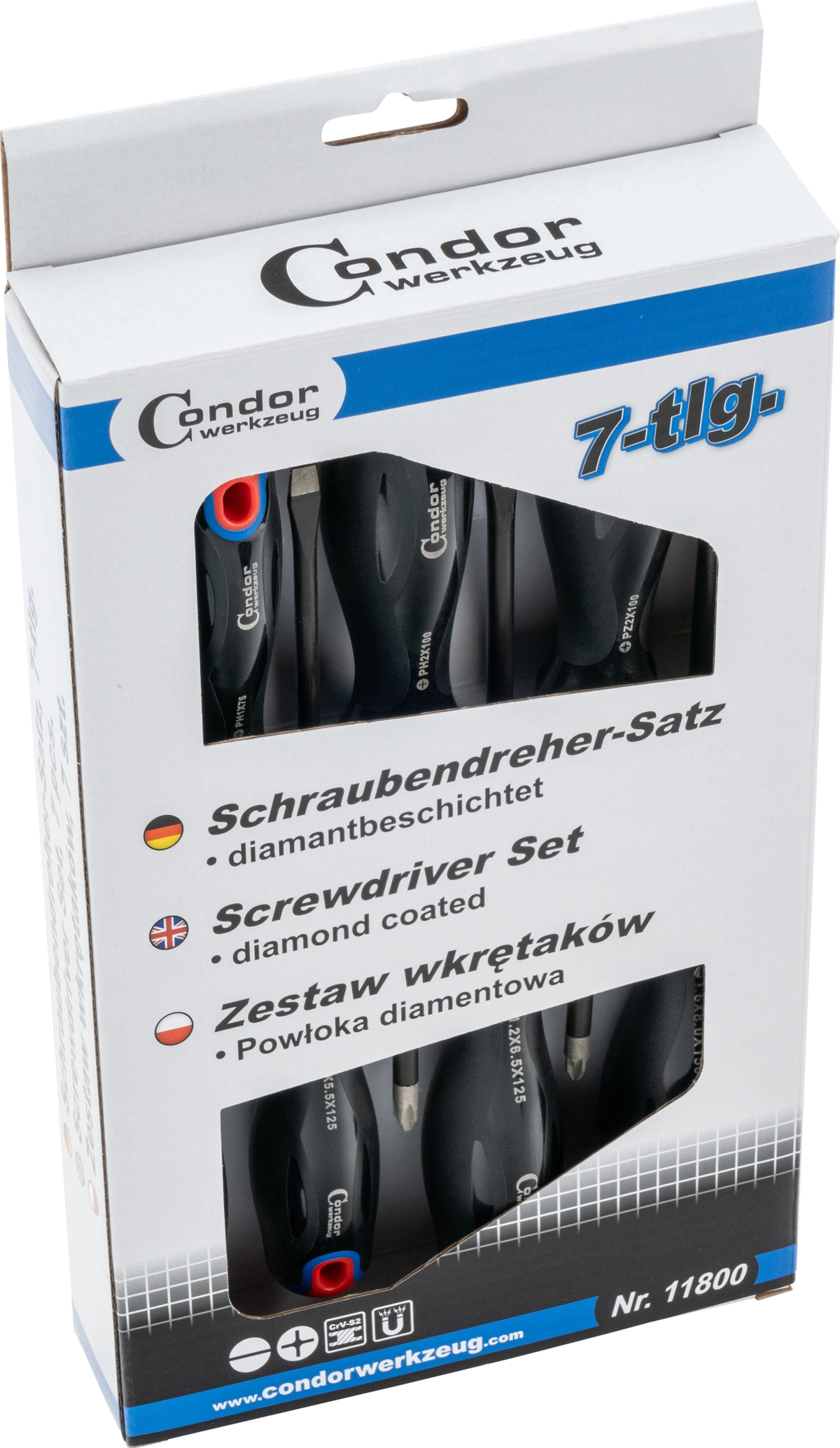 Screwdriver Set, diamond coated, 7 pcs., plain slot + PH + PZ