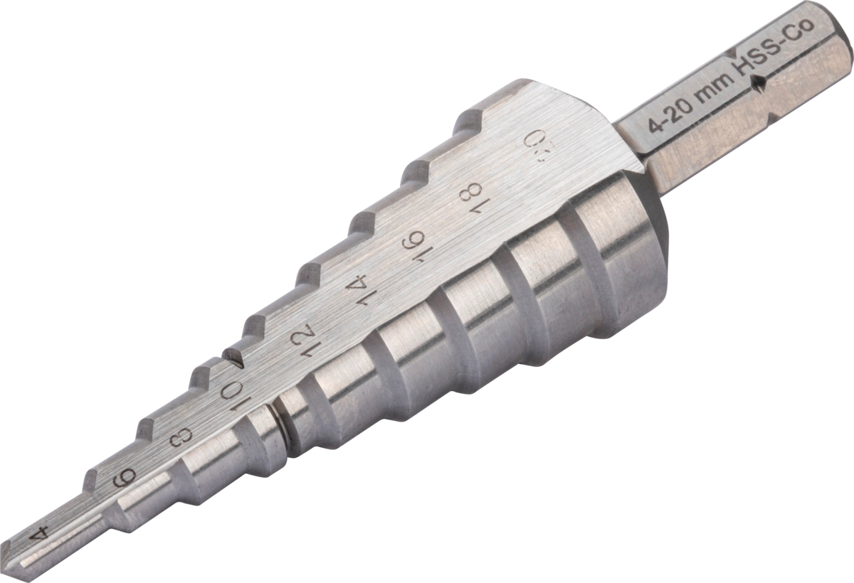 Stufenbohrer-Bit, mit Entgrater, HSS-E Cobalt 5%, 4-20 mm