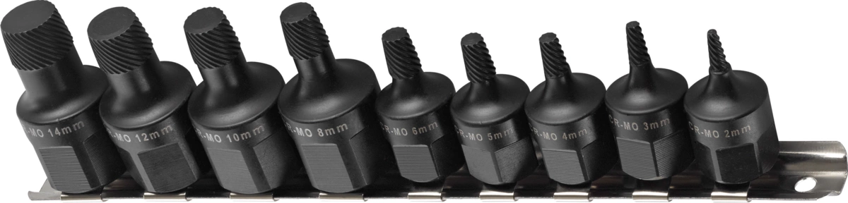 Clé à douille spéciale à dévisser, profil en spirale, 9 pcs., 3/8 + 1/2 "