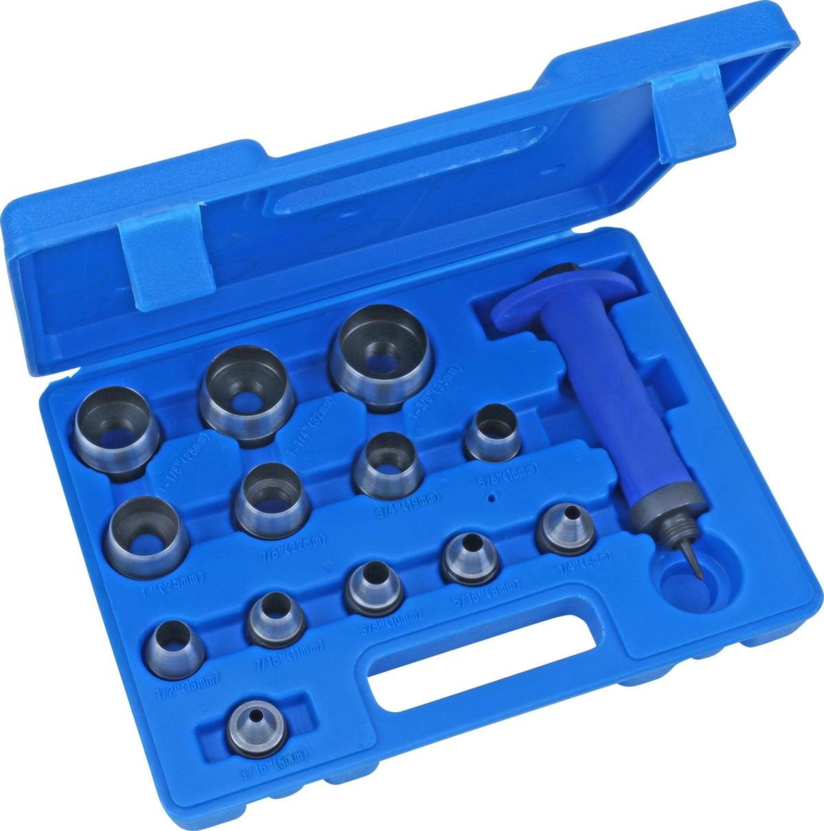 Spezial-Locheisen-Satz, 14-tlg., auswechselbare Köpfe 5-35 mm