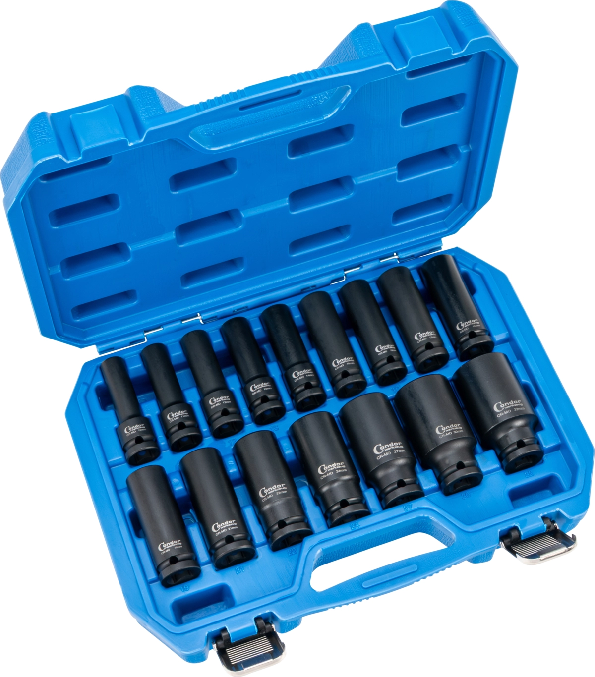 Kraftsteckschlüssel-Satz, 16-tlg., 1/2", CrMo, tief, 6-kant 10-32 mm