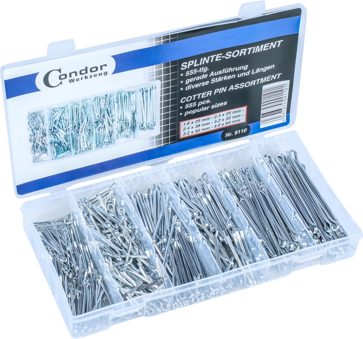 Assortimento coppiglie, 555 pezzi, dritte