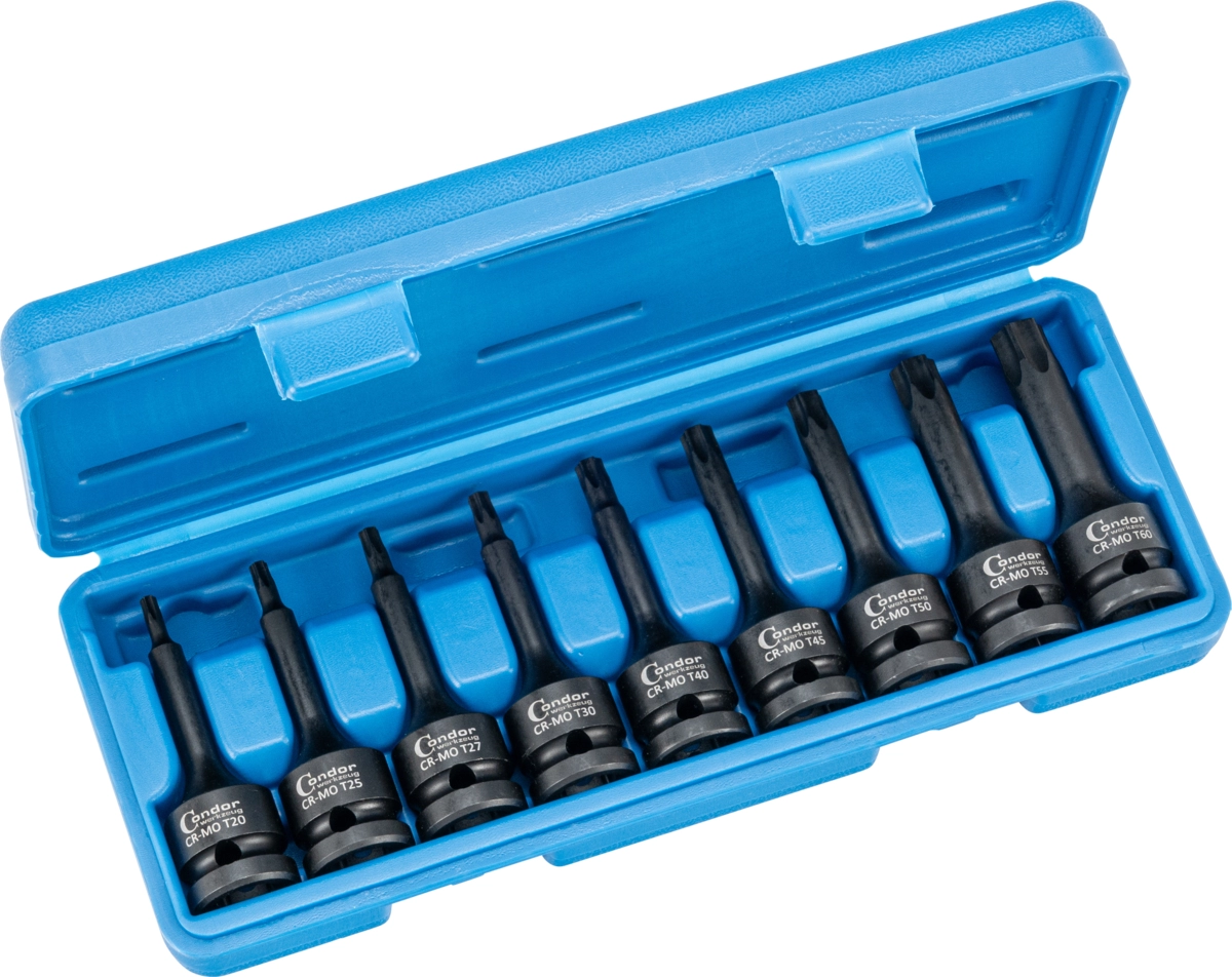 Kraftsteckschlüssel-Satz, 9-tlg., 1/2", T-Profil T20-60