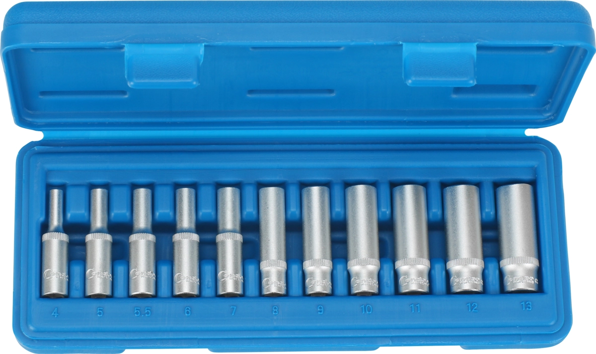Serie 11 bussole esagonali prolungate da 1/4" -  4-13 mm
