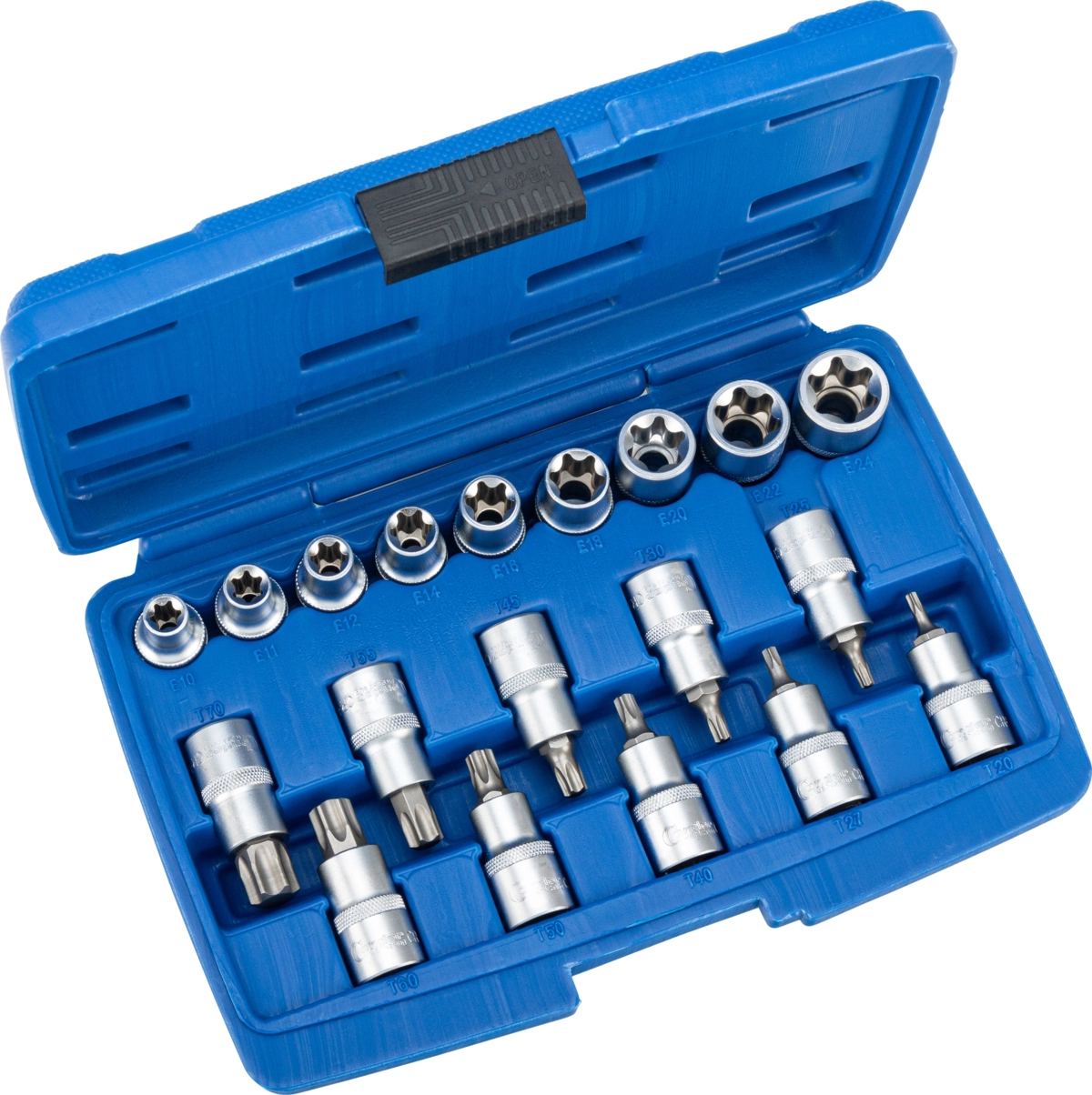 Steckschlüssel-Einsätze, 19-tlg., 1/2", T-Profil / E-Profil