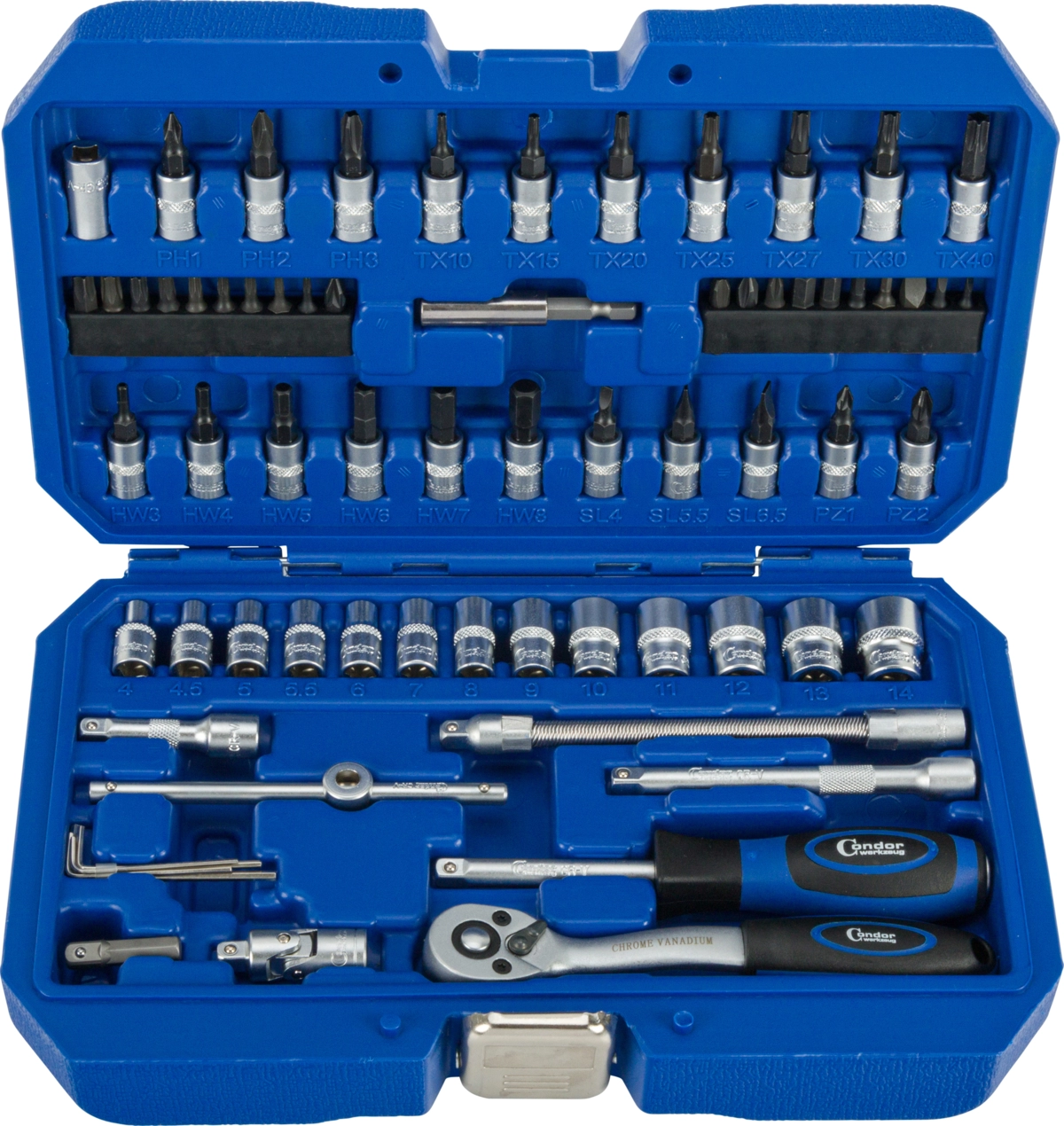 Jeu de clés à douille, 46 pièces, 1/4 ", hexagone 4-14 mm
