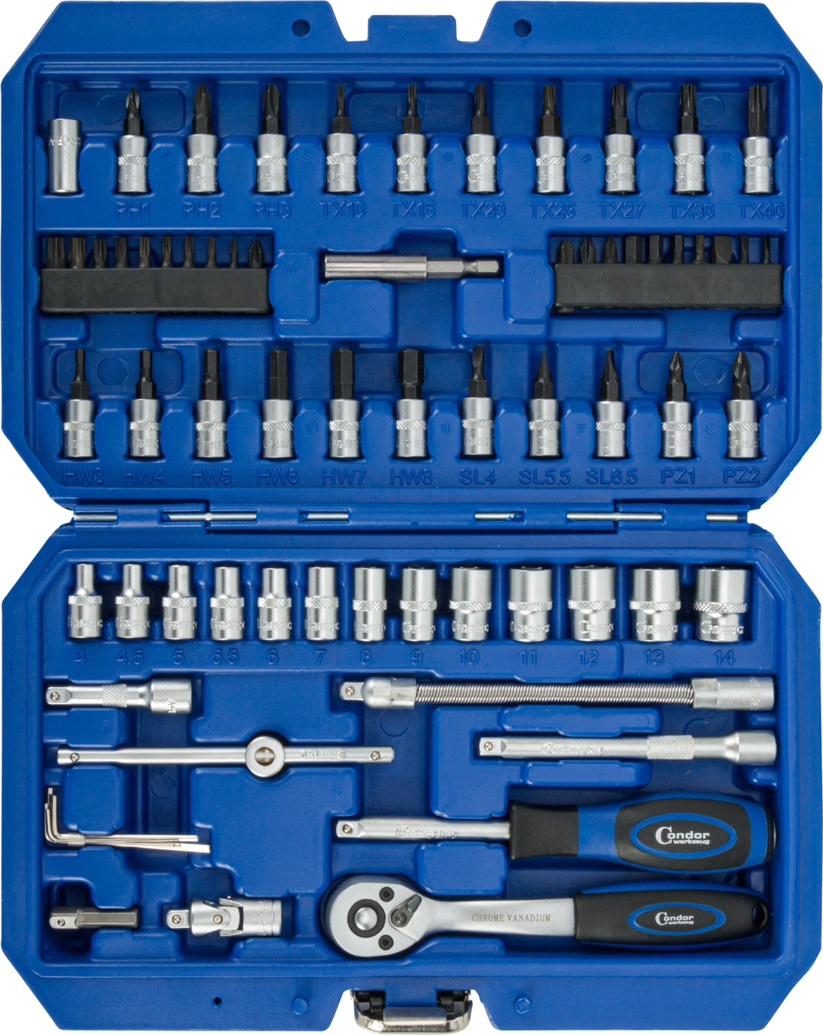 Jeu de clés à douille, 46 pièces, 1/4 ", hexagone 4-14 mm