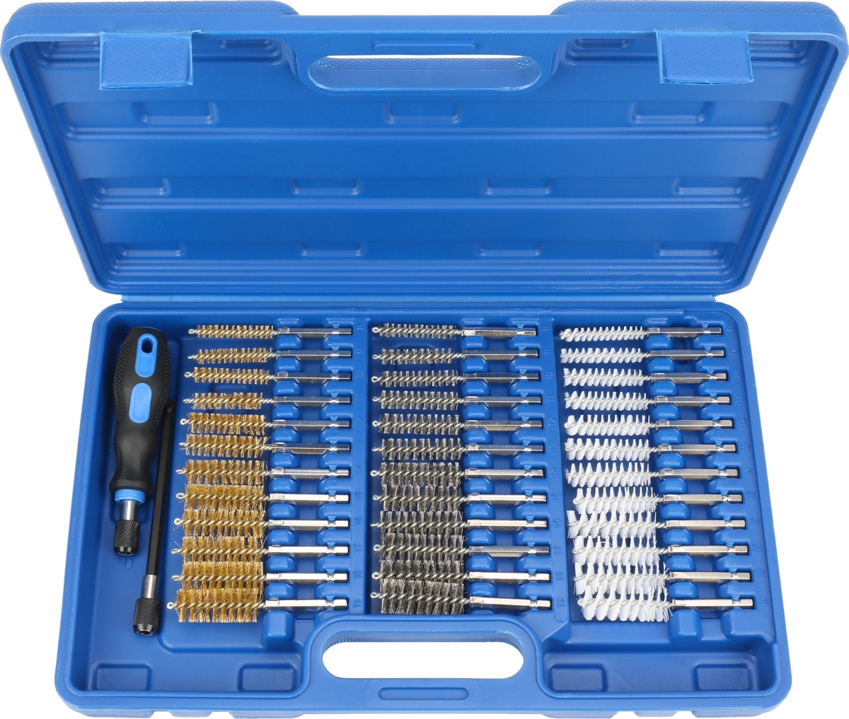 Cylindriska Borstar Set, 38 delar., stål/nylon/mässing, ø 8-19 mm