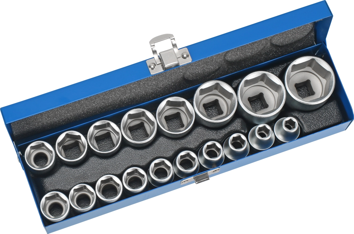 Socket Set, 18 pcs., 1/2", hex 8-32 mm