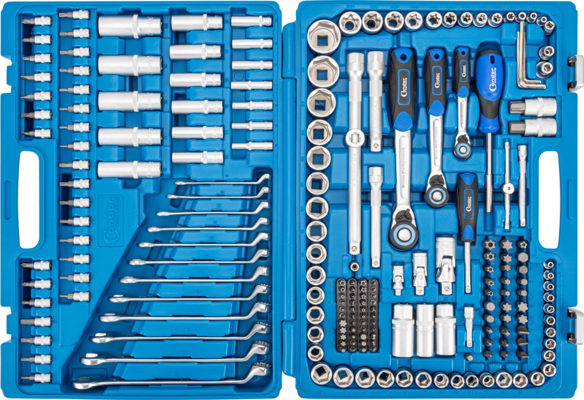 Socket Set, 215 pcs., 1/4+3/8+1/2", hex 4-32 mm