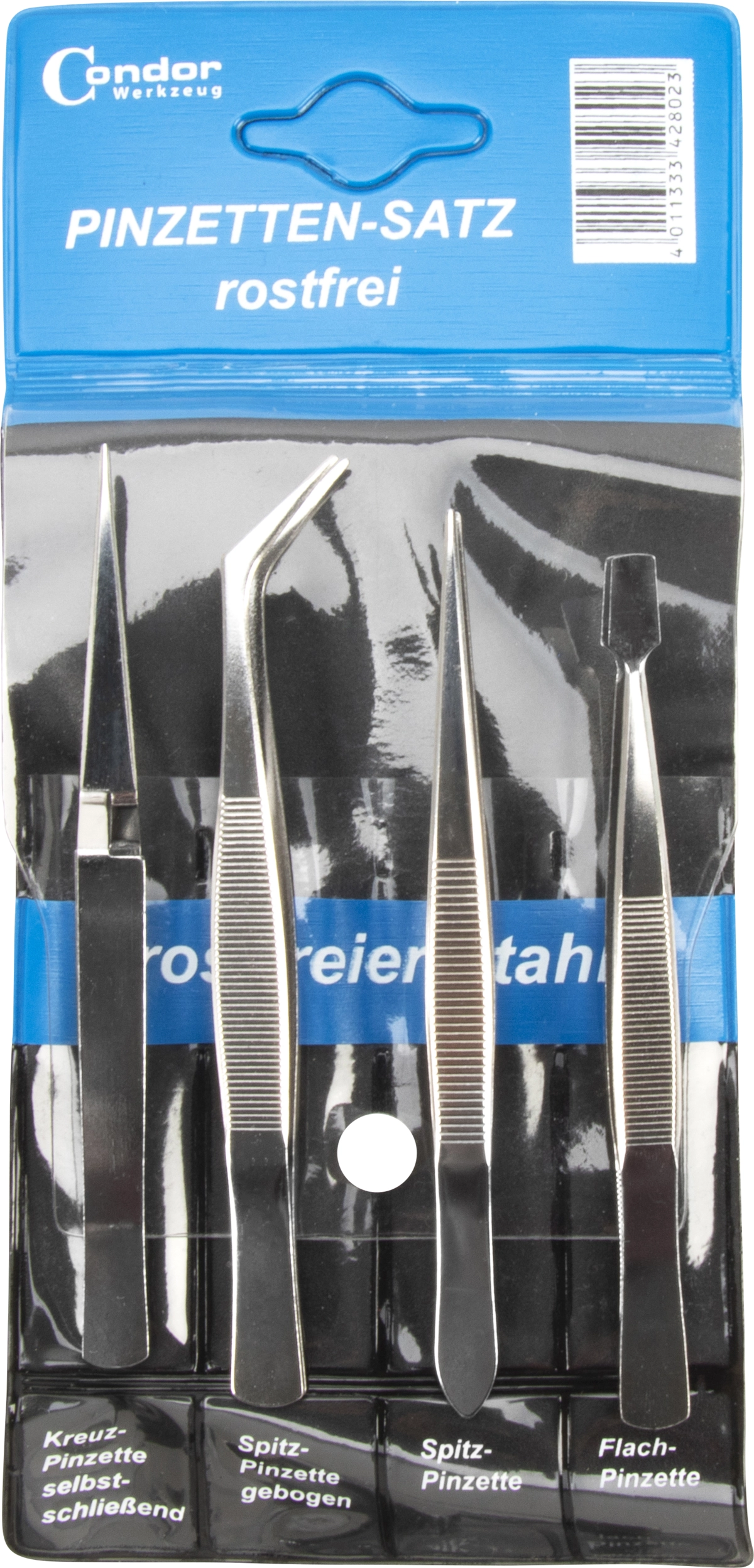 Set de 4 pincettes, antirouille