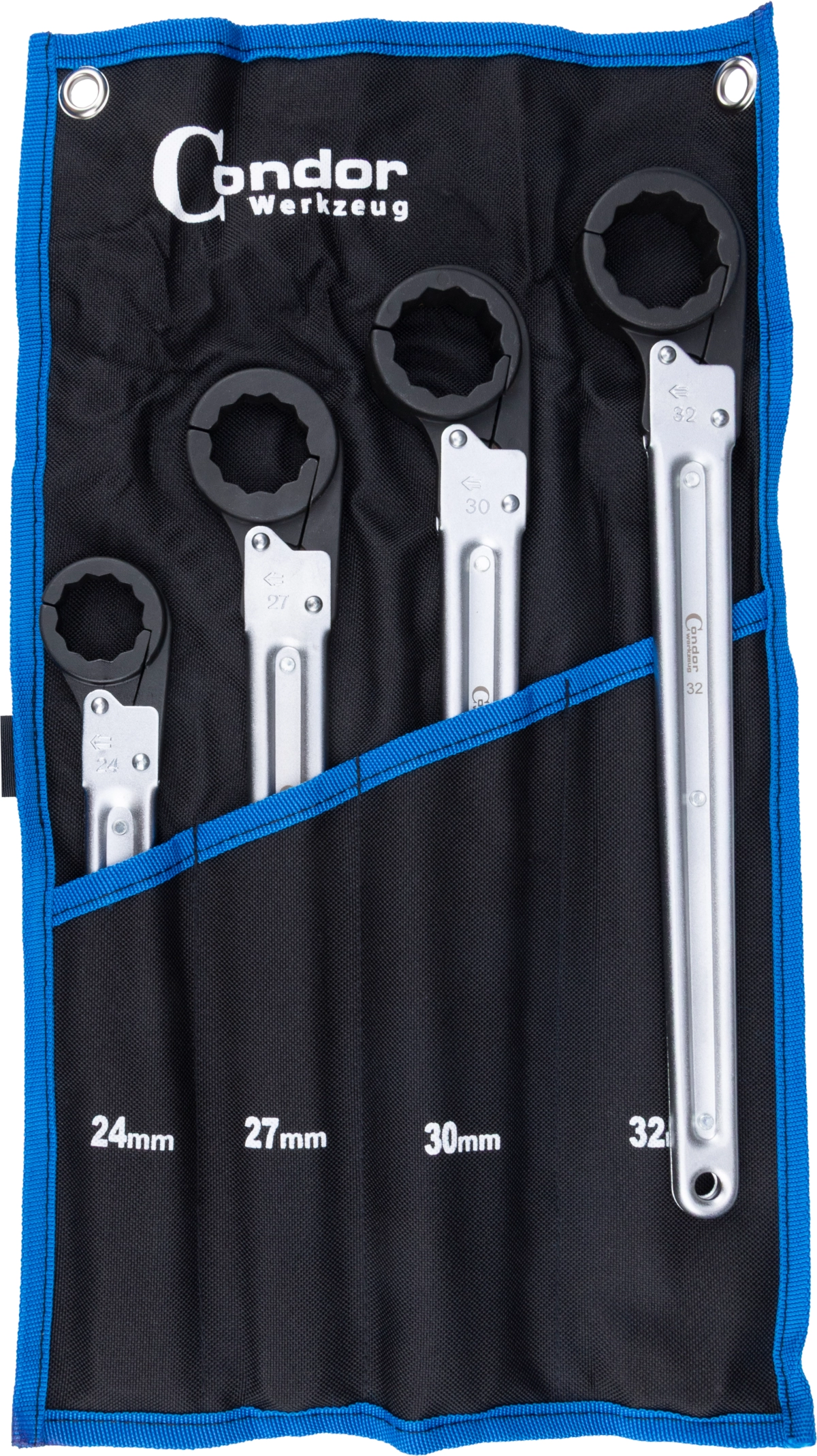 Serie 4 chiavi poligonali aperte a cricchetto snodate mm 24-32
