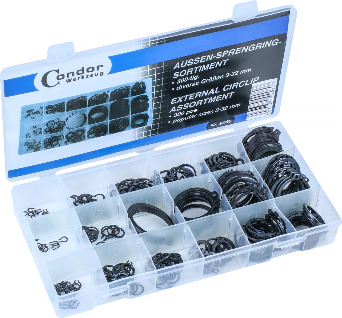 Circlip Assortment, 300 pcs., external circlips 3-32 mm