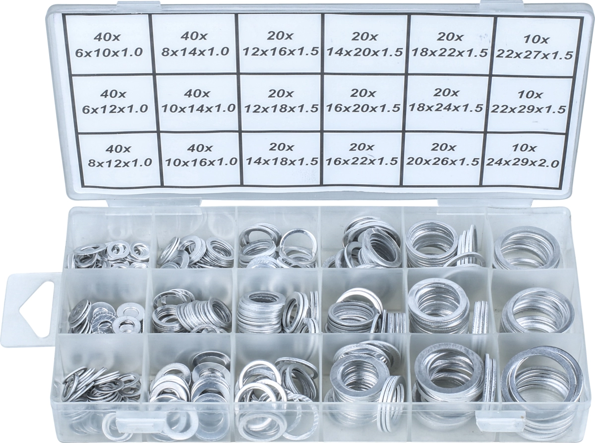 Aluminium Seal Ring Assortment, 450 pcs., 18 sizes