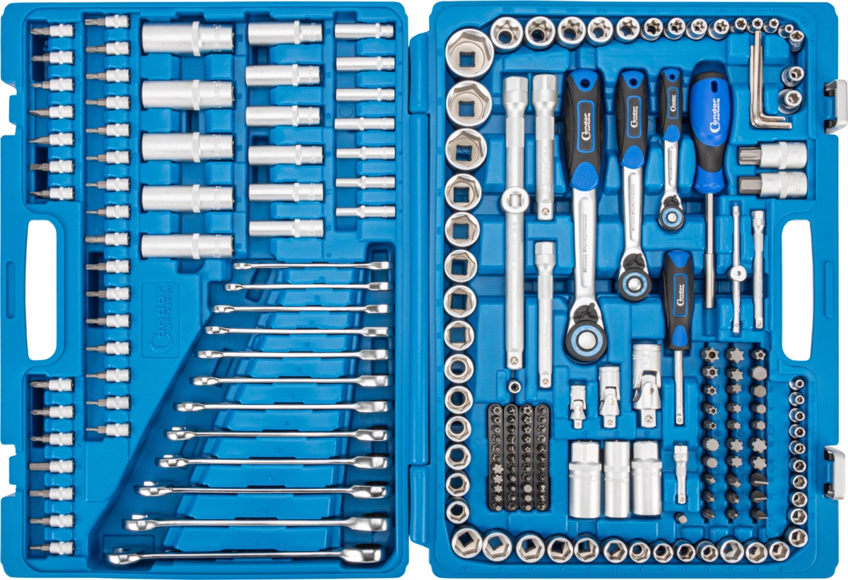 Jeu de clés à douille, 215 pièces, 1/4 + 3/8 + 1/2 ", hexagone 4-32 mm