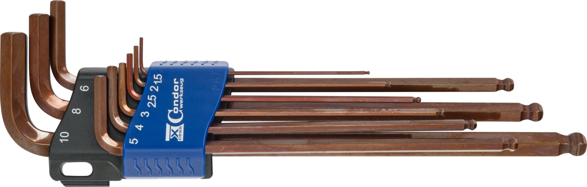 Jeu de clés en L, 9 pièces, longues, six pans creux 1,5-10 mm