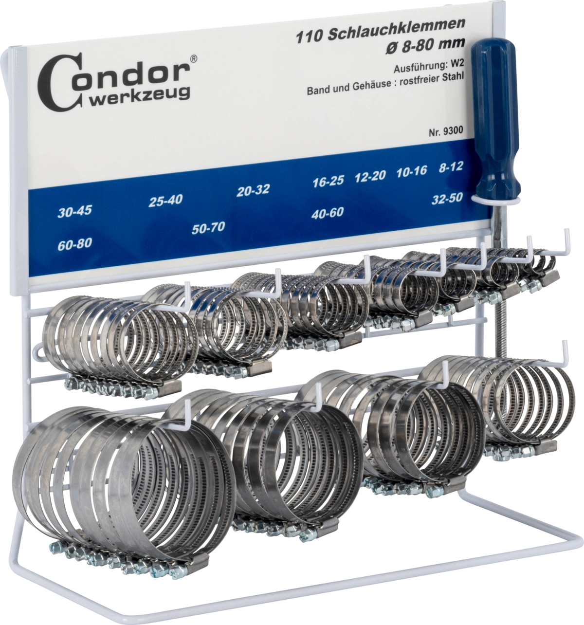 Assortiment de colliers de serrage, 112 pièces, avec support, W2, antirouille