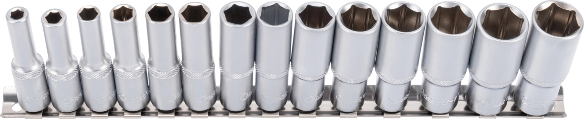 Steckschlüssel-Einsätze, 14-tlg., 3/8", tief, 6-kant 6-19 mm