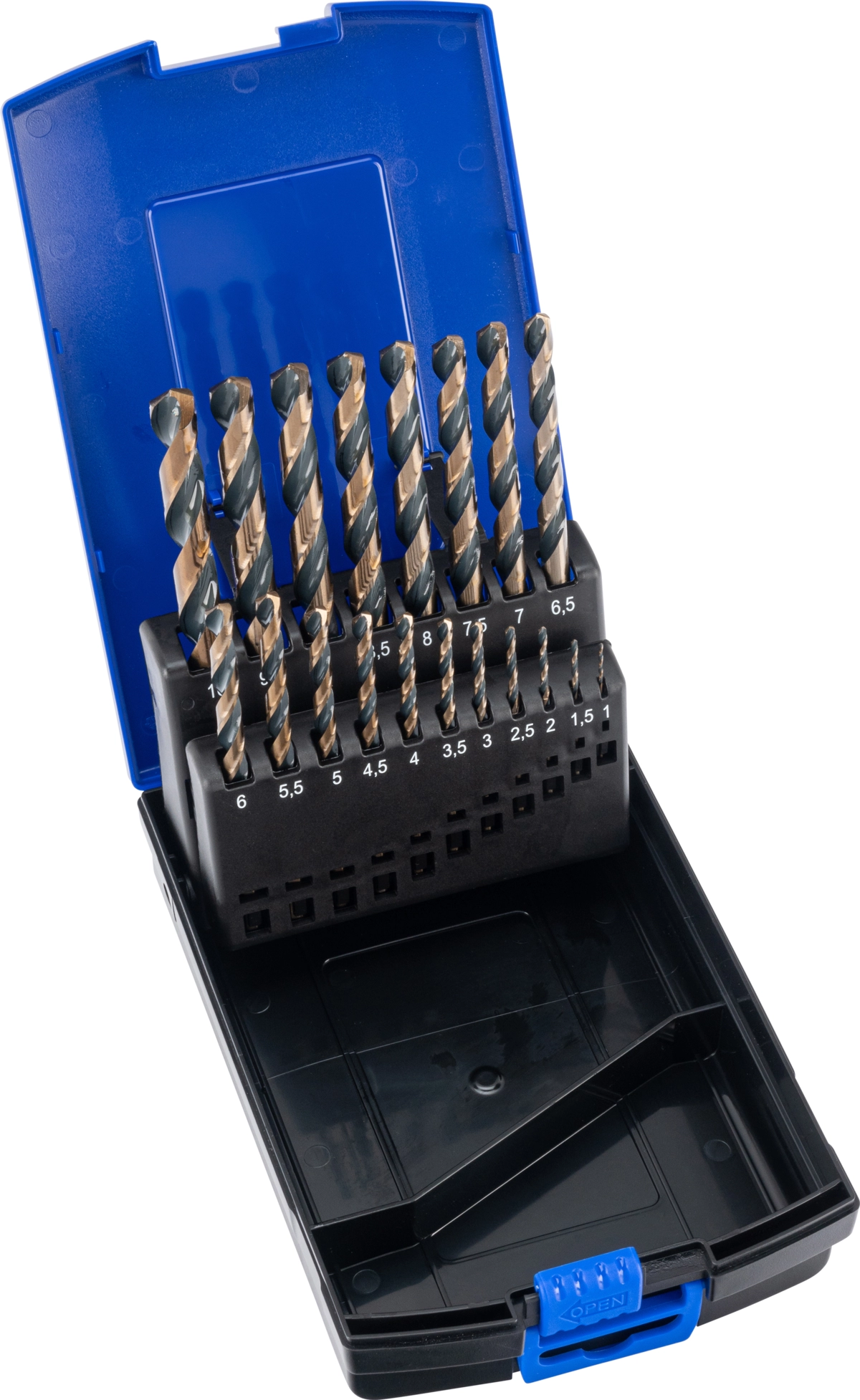 Spiralbohrer-Satz, HSS-G schwarz-oxid, 19-tlg., 1-10 mm