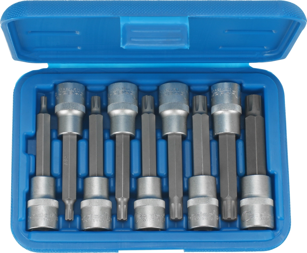 Socket Bit Set, 9 pcs., 1/2", 100 mm, ribe-profile M5-13