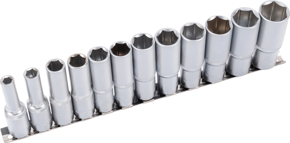 Steckschlüssel-Einsätze, 12-tlg., 1/2", tief, 6-kant 8-24 mm