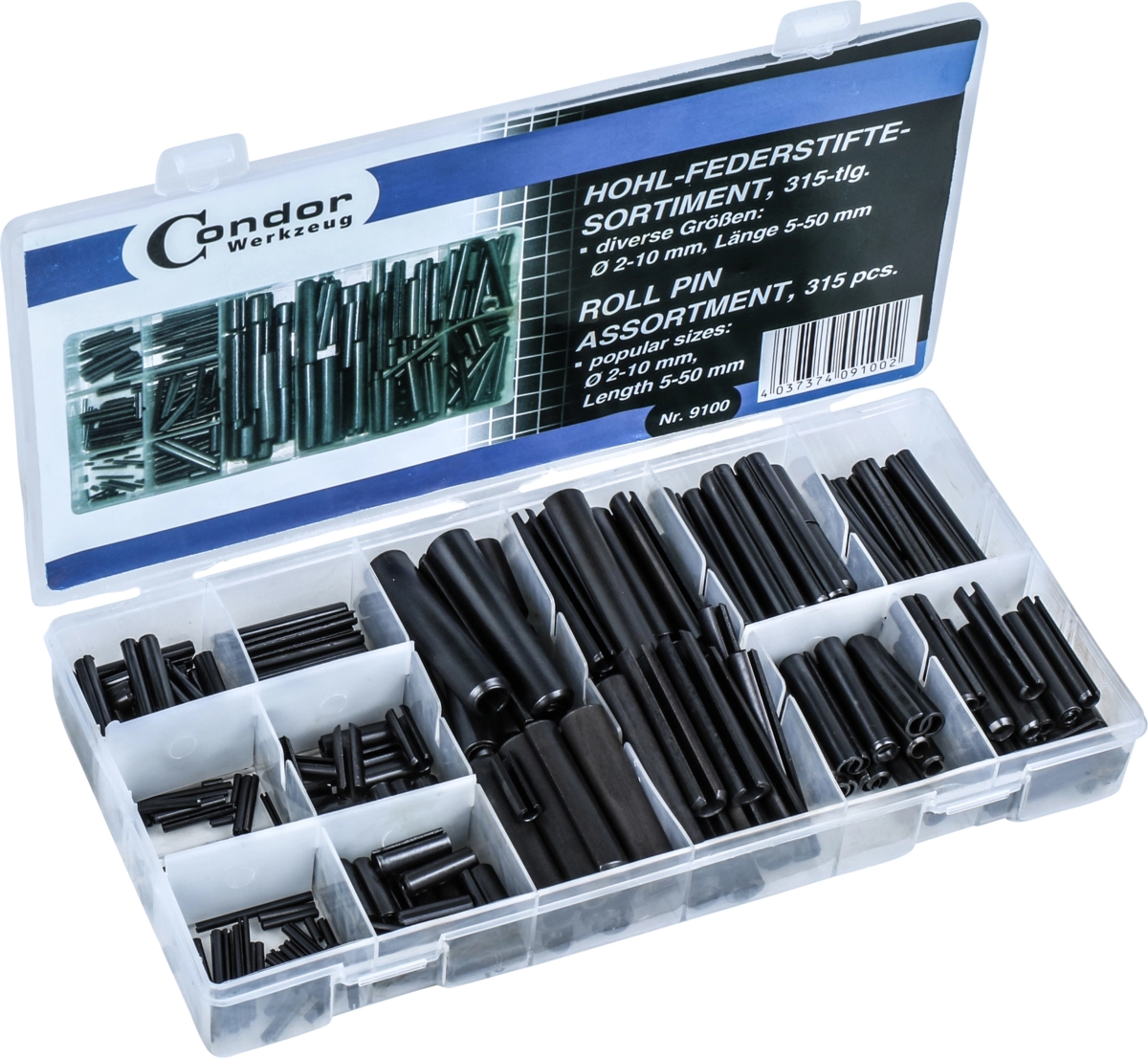 Hohl-Federstifte-Sortiment, 315-tlg., ø 2-10 mm, 5-50 mm lang