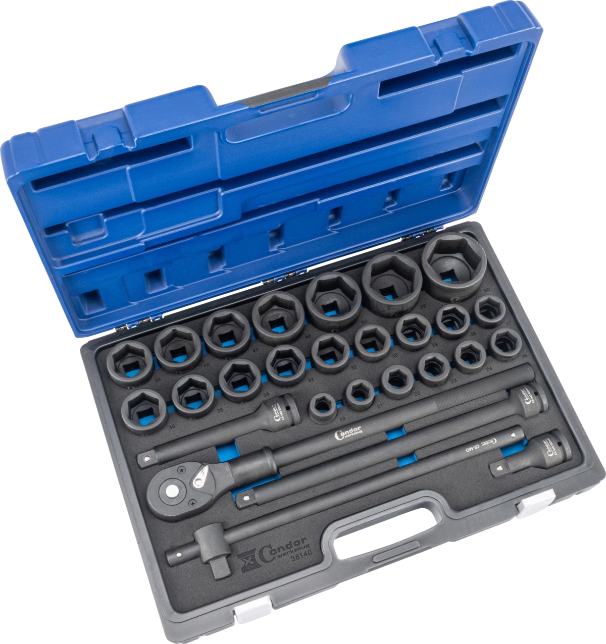 Kraftsteckschlüssel-Satz, 27-tlg., 3/4", CrMo, 6-kant 19-60 mm