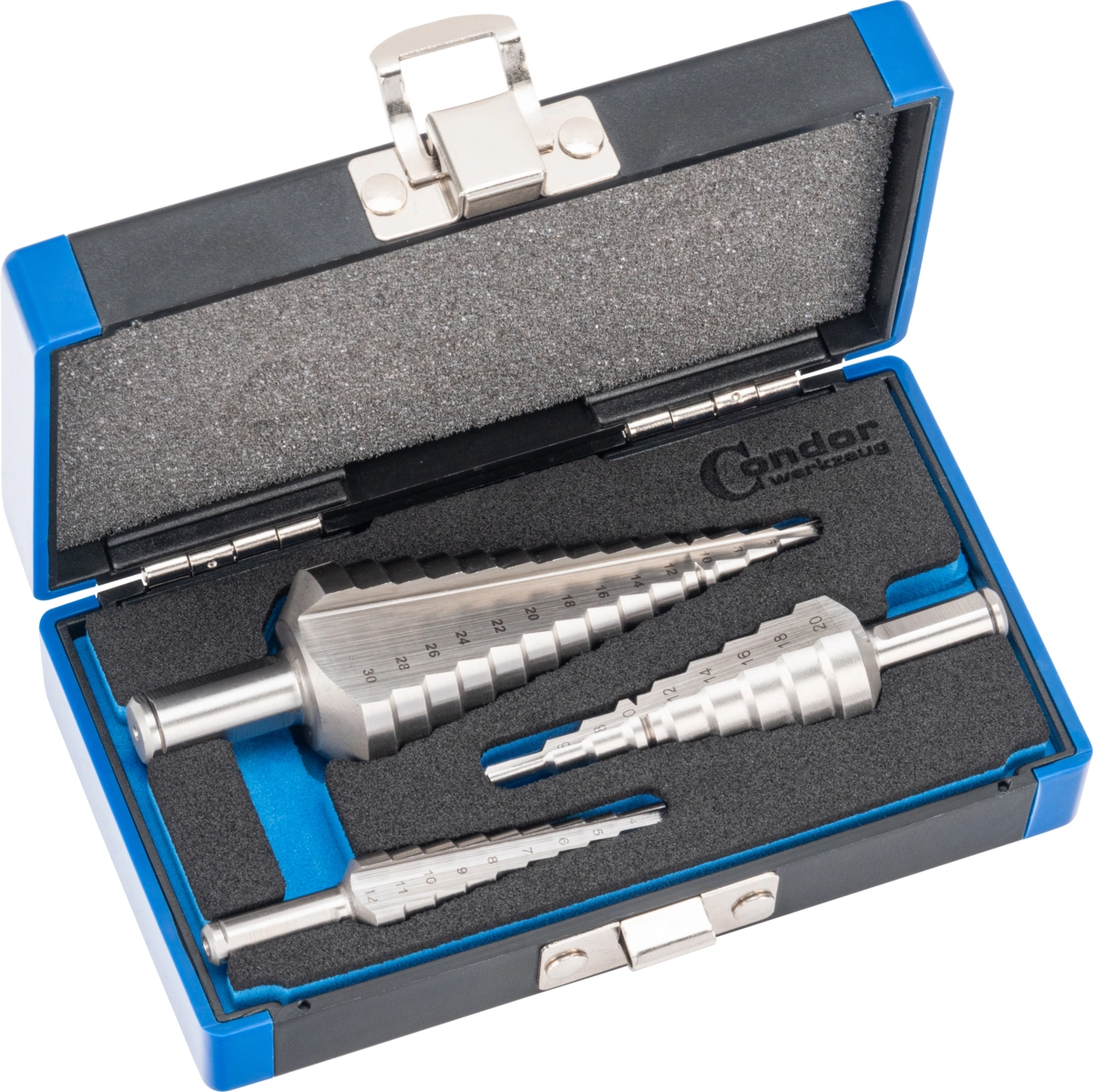Step Drill Set, 3 pcs., HSS-E Cobalt 5%, 4-12 / 4-20 / 4-30 mm