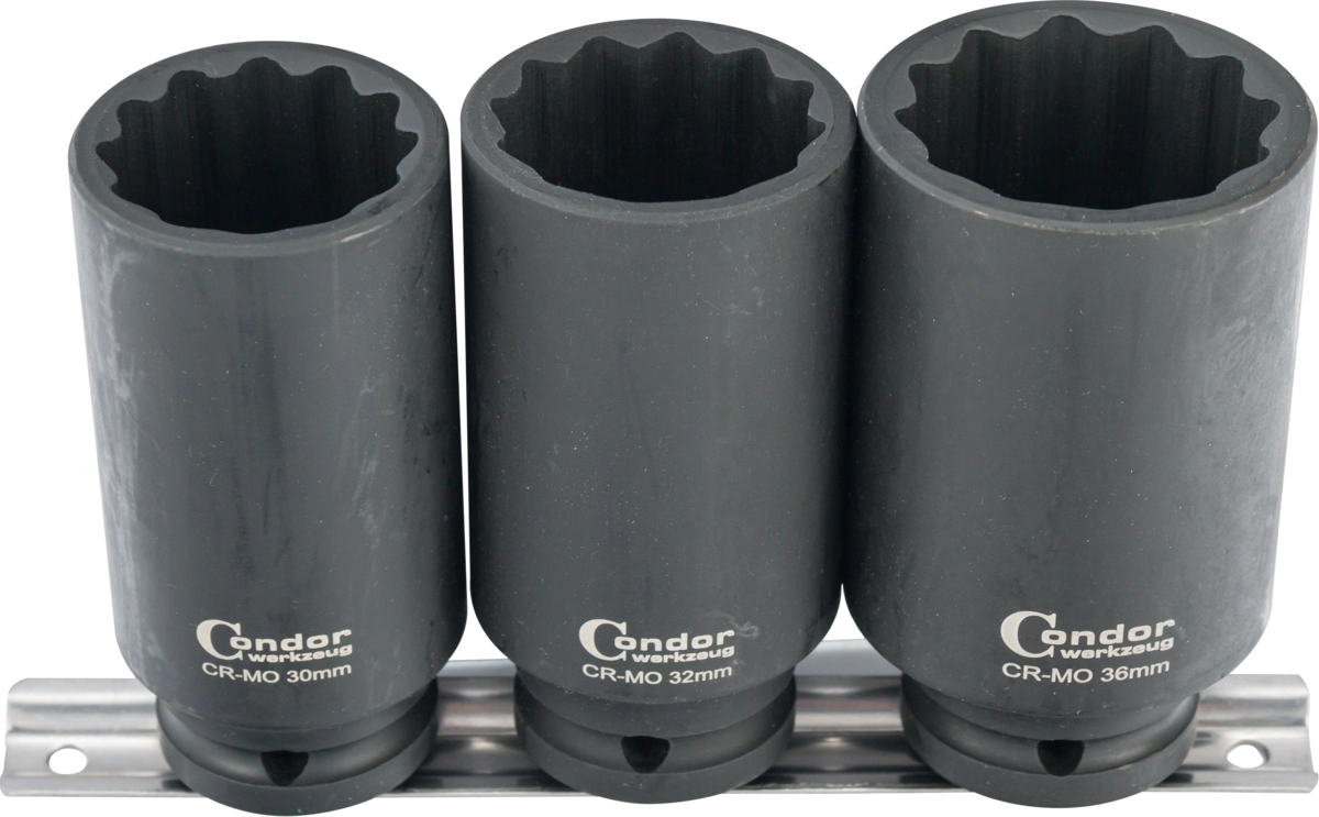 Einsätze für Antriebswellen, 3-tlg., 1/2", CrMo, 12-kant 30-36 mm