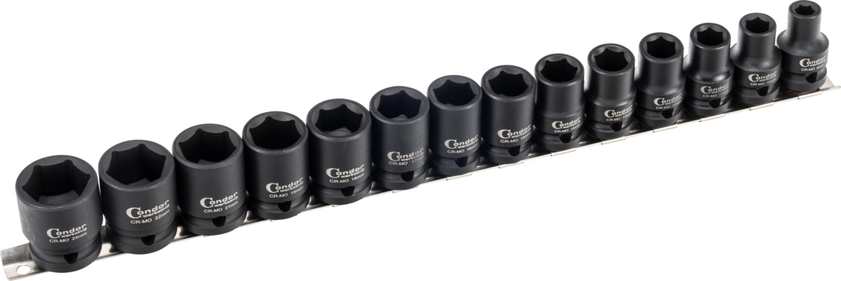 Kraftsteckschlüssel-Satz, 14-tlg., 1/2", CrMo, 6-kant 8-24 mm