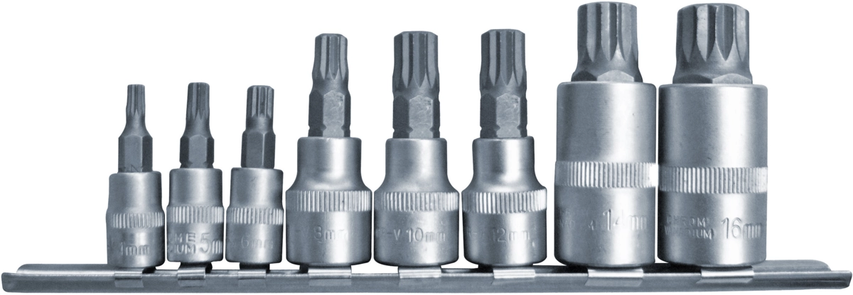 Socket Bit Set, 8 pcs., 1/4 + 3/8 + 1/2", spline M4-16