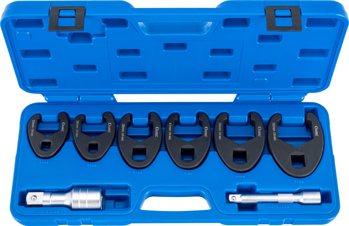 Crow Foot Wrench Set, 8 pcs., 1/2"+3/4", 33-50 mm