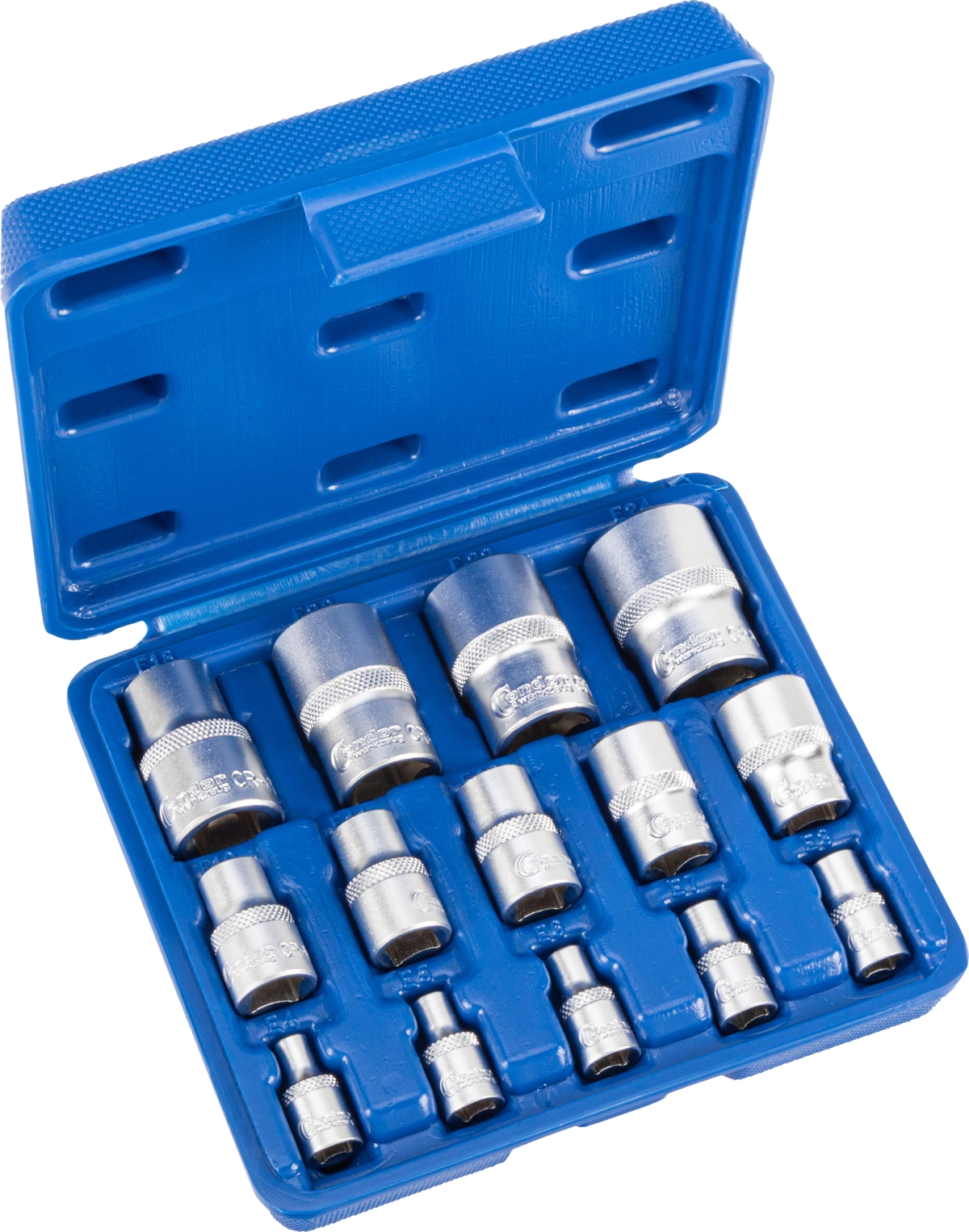 Steckschlüssel-Einsätze, 14-tlg., 1/4+3/8+1/2", E-Profil E4-24