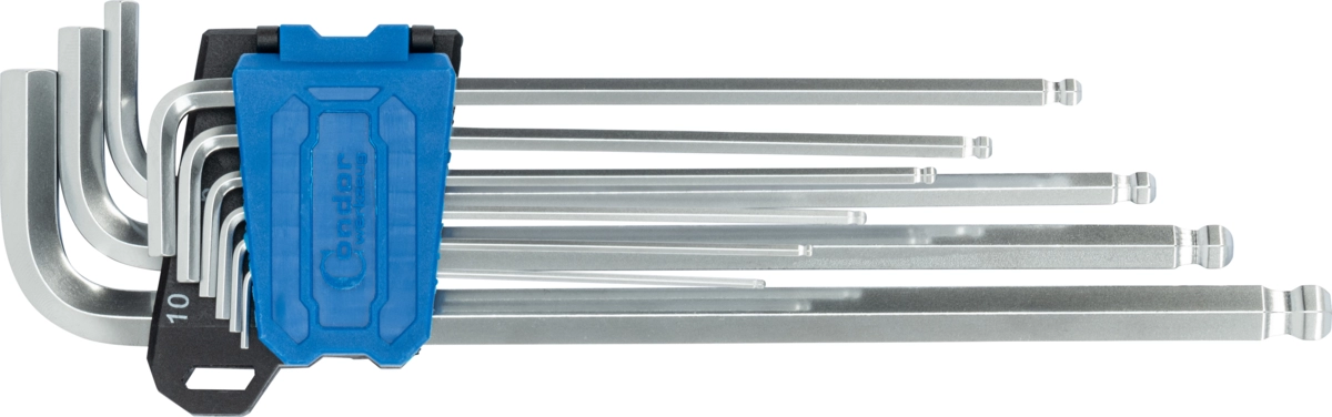 Ball End Key Set, 9 pcs., long, hex 1.5-10 mm