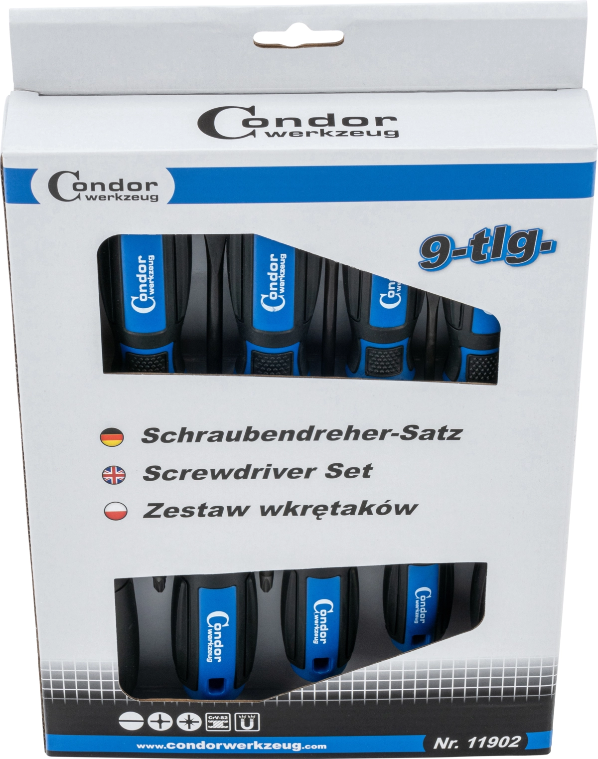 Schraubendreher-Satz, 9-tlg., Schlitz + Kreuz + PZ