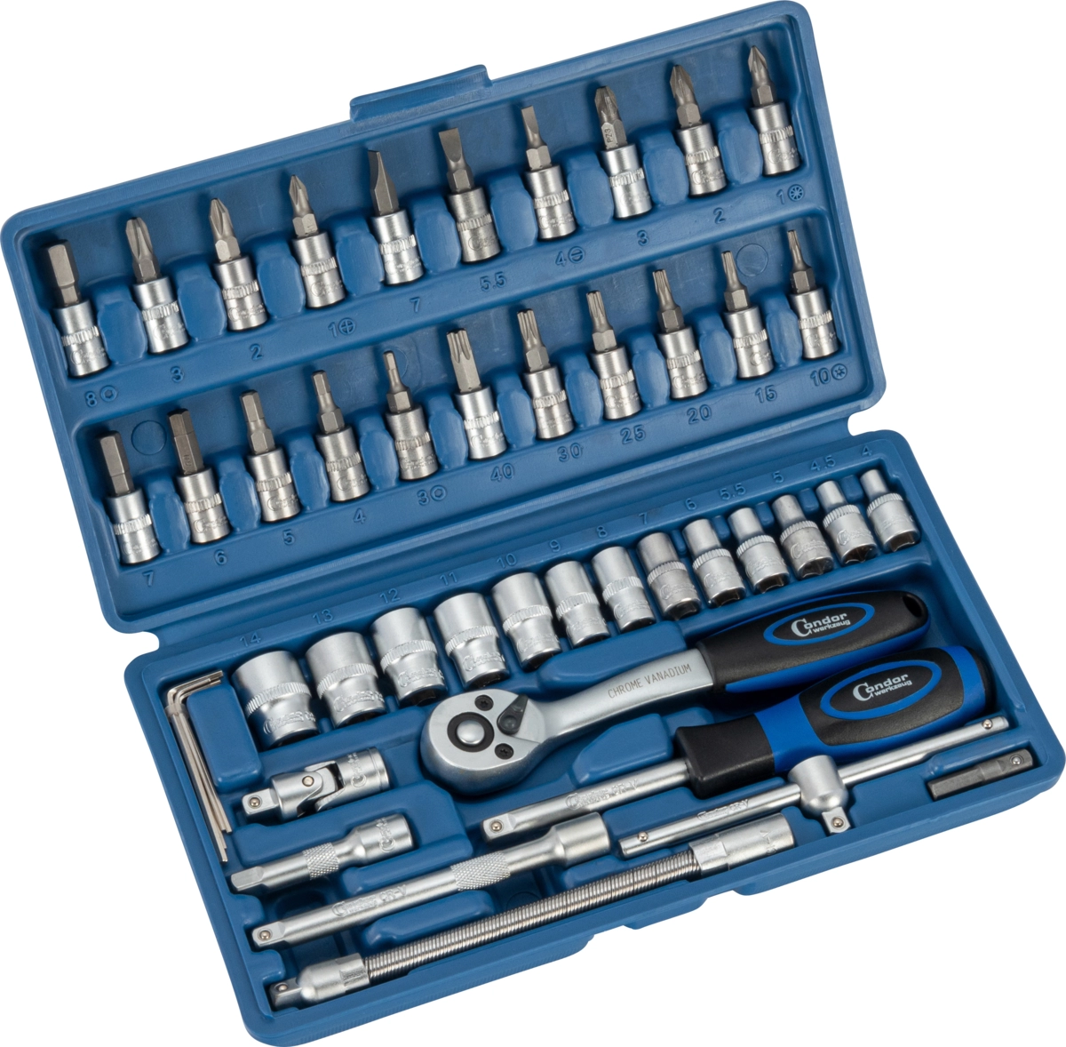 Steckschlüssel-Satz, 46-tlg., 1/4", 6-kant 4-14 mm