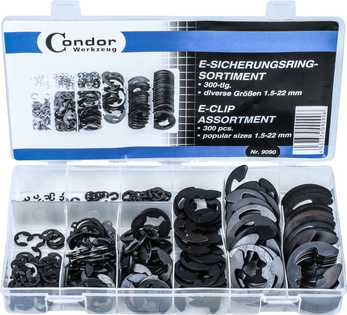 E-Clip Sortiment, 300 delar., 1.5-22 mm