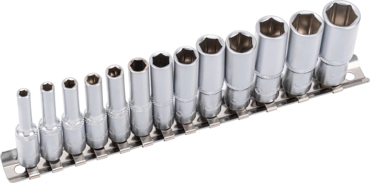 Steckschlüssel-Einsätze, 13-tlg., 1/4", tief, 6-kant 4-14 mm