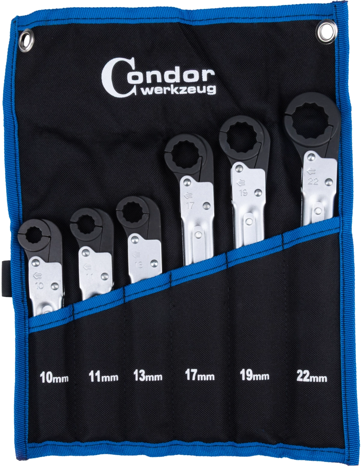 Ratchet Ring Spanner Set, 6 pcs., 10-22 mm