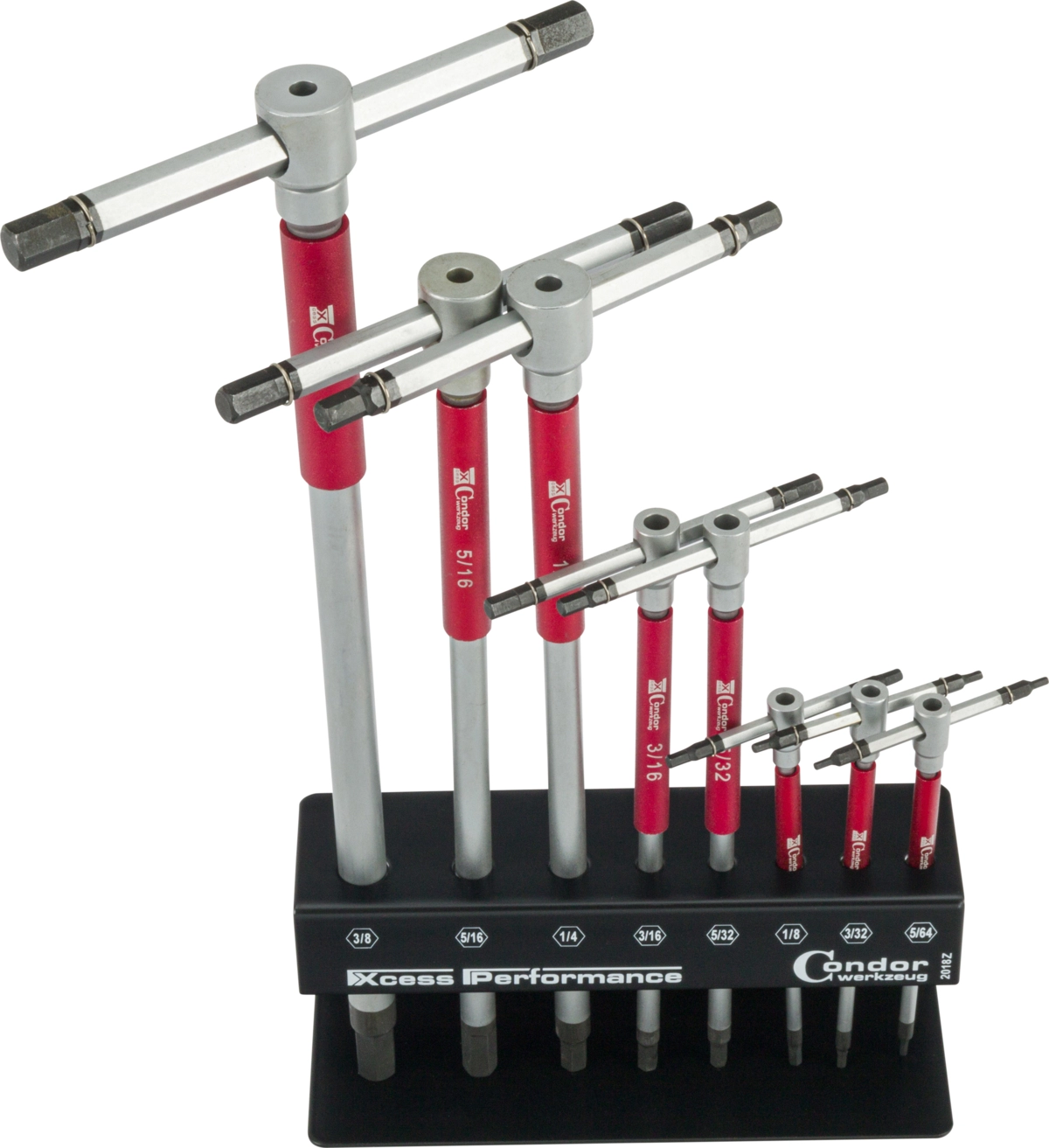 3-Vägs T-Handtagnyckel Set, 8 delar., 6-kant 5/64-3/8"