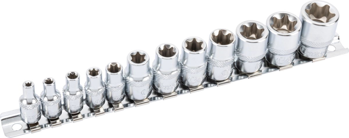 Steckschlüssel-Einsätze, xcess performance, 12-tlg., 1/4+3/8", E-Profil E4-20