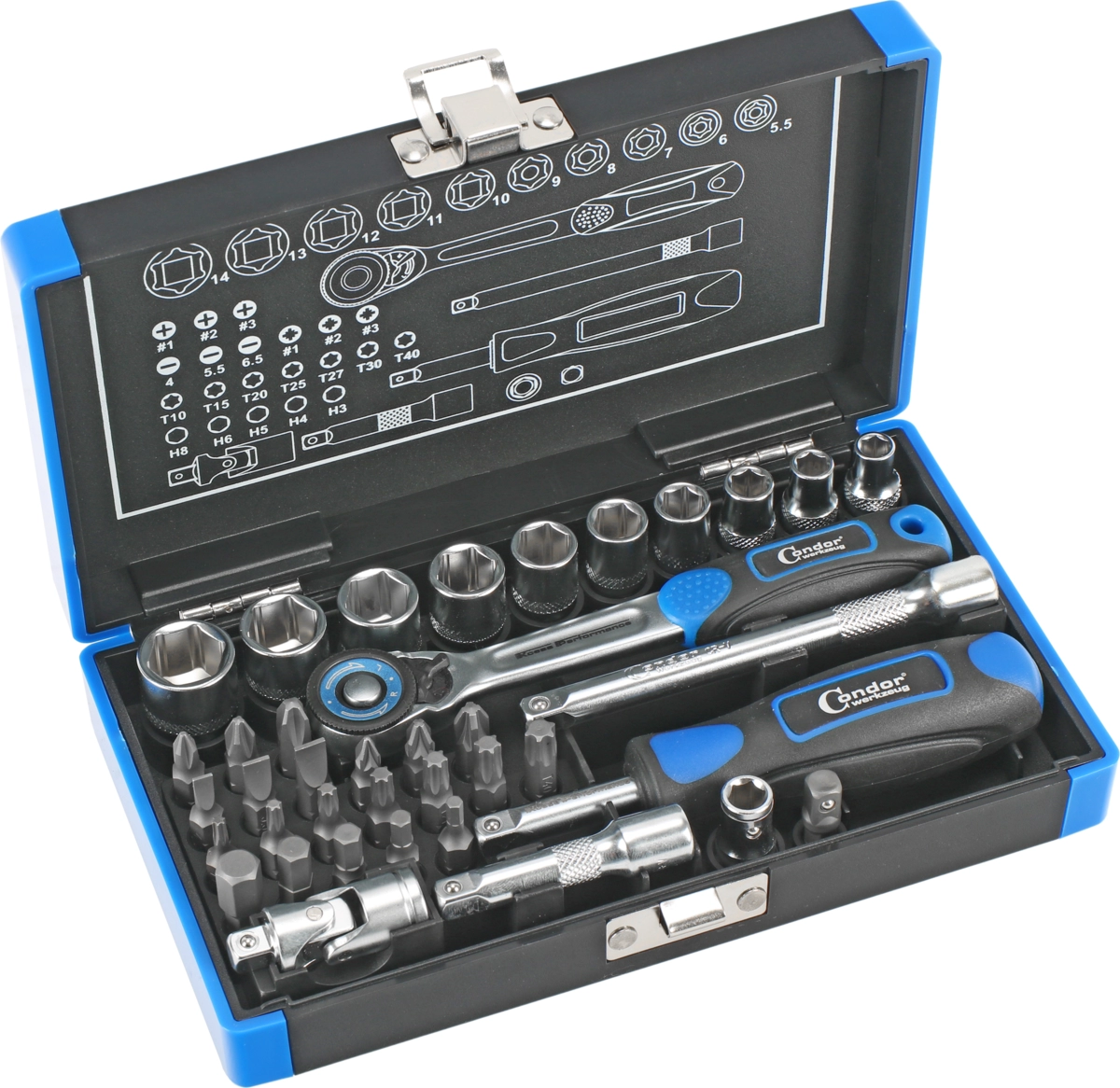 Socket and Bit Set, 38 pcs., 1/4", hex 5.5-14 mm