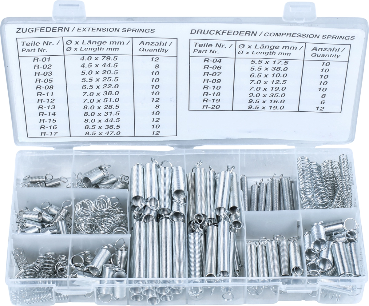 Assortiment de ressorts, 200 pièces, ressorts de tension et de compression