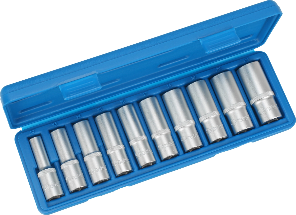 Deep Socket Set, 10 pcs., 1/2", hex 10-24 mm