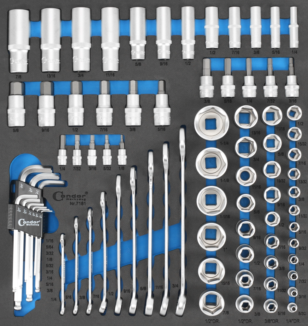 Inch Tool Set in Foam 2/3, 81 pcs., 1/4+3/8+1/2"