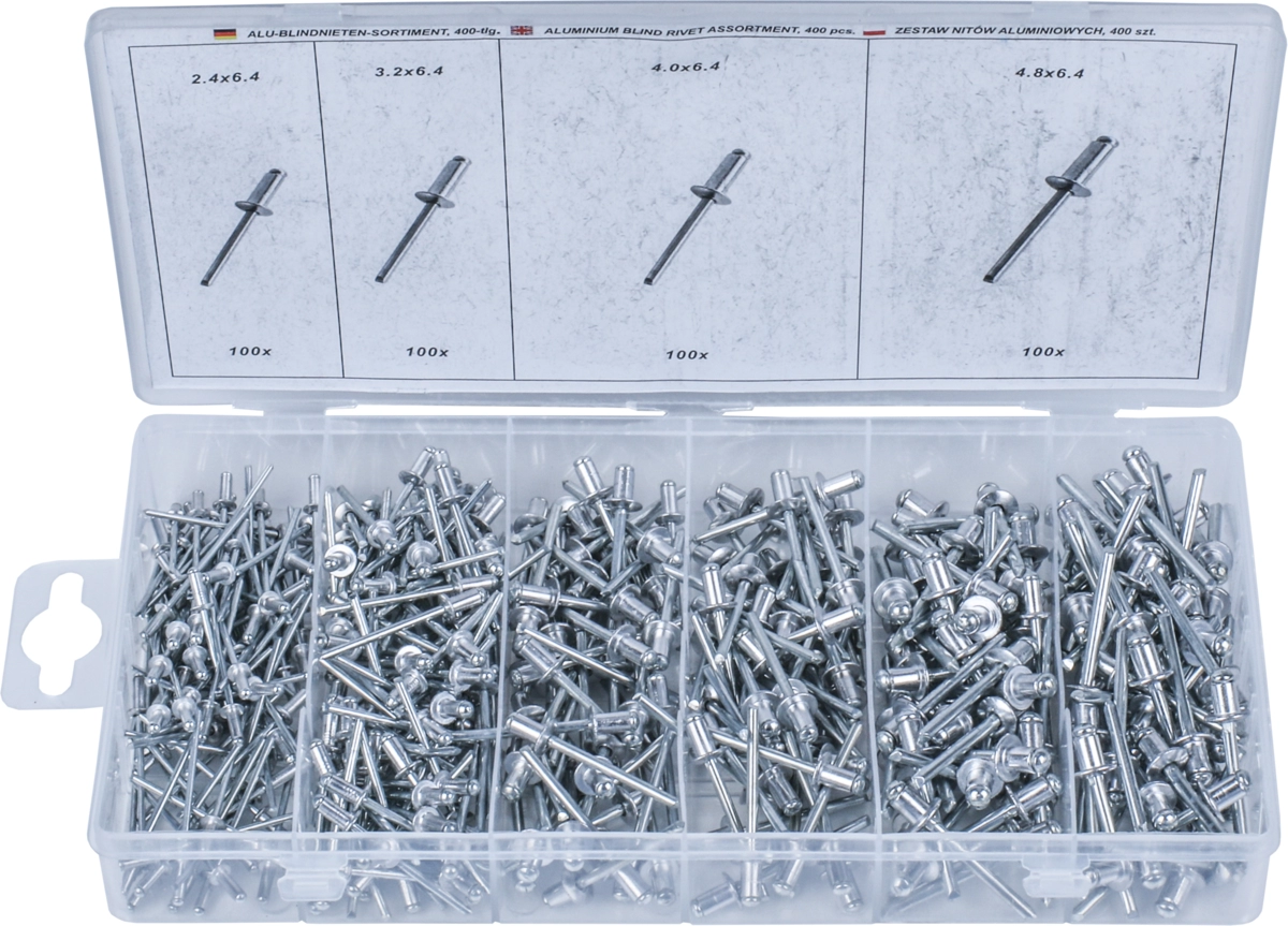 Assortimento rivetti in alluminio, 400 pezzi
